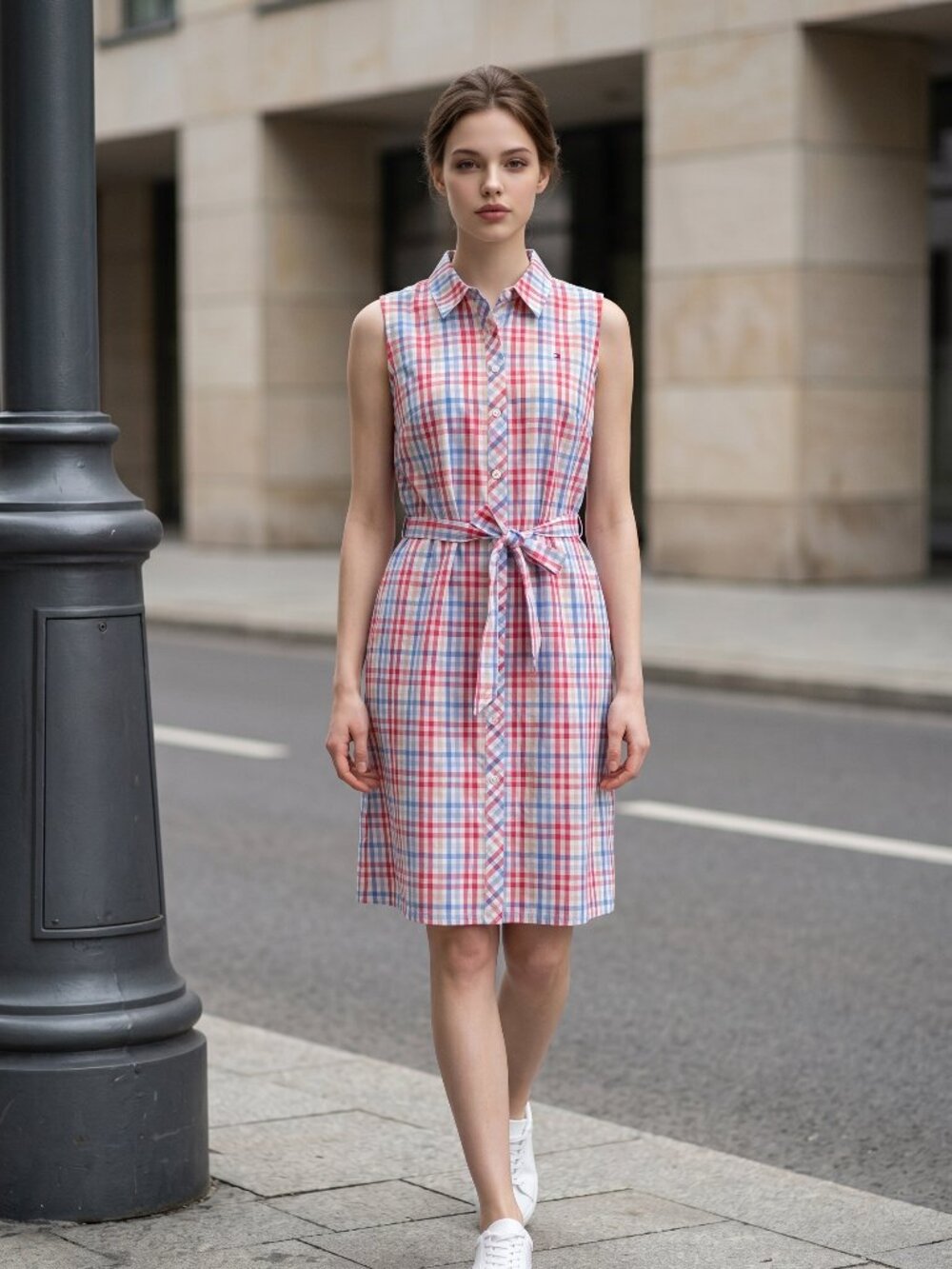 NWT Tommy Hilfiger Plaid Sleeveless Shirt Dress Belted Cotton Size 10